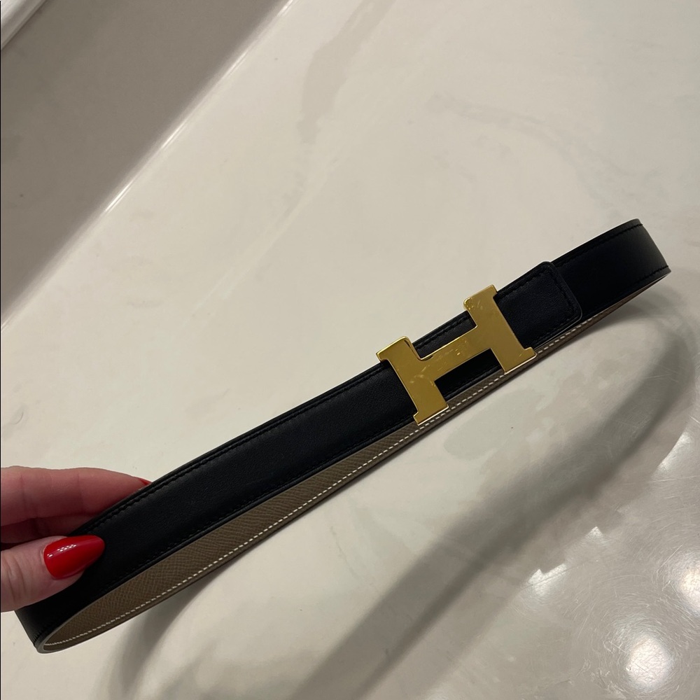 Hermes Brown Leather H Belt with Gold H Buckle - Picture 3 of 6